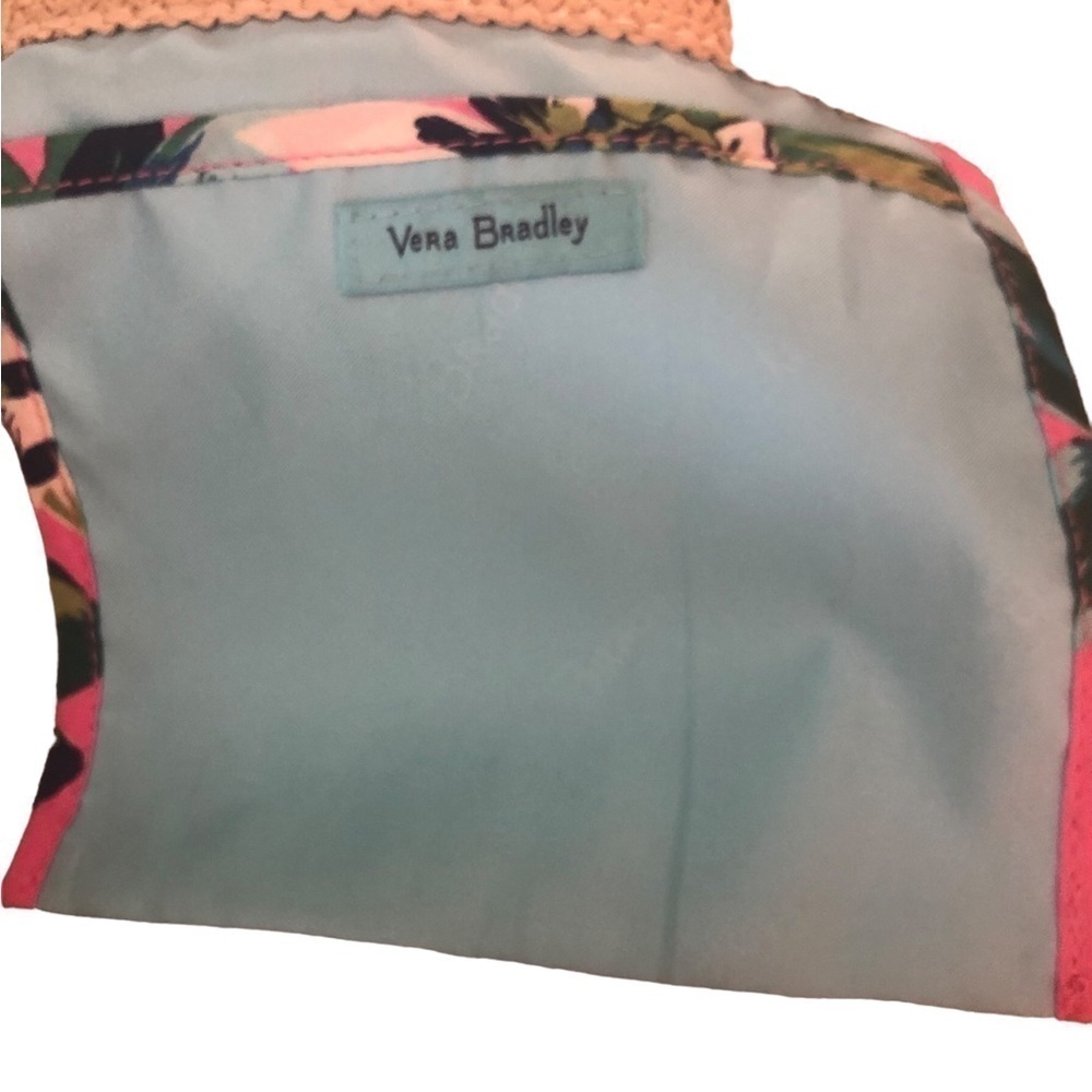 Vera Bradley Flamingo Seashore Straw Beach Bag Tote Double Handles Sz Large Boho - Picture 3 of 4